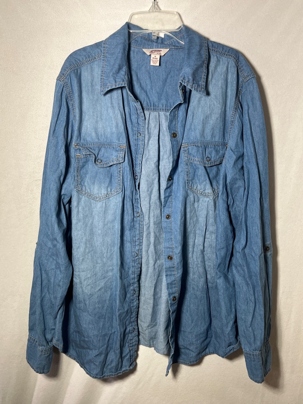 Arizona Jean Co. Women's Juniors Plus 1X Chambray Denim Button Up Shirt Blue